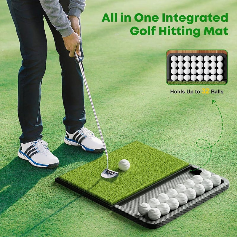 Ponsonbay Integrated Golf Mat with Ball Tray, Small Thickening Golf Mats Practice Outdoor & Indoor, Artificial Grass with Anti-Slip Rubber Bottom Mat for Driving, Chipping Swing - Image 2